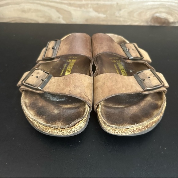 Birkenstock Arizona Slip On Brown Soft Leather 38 Two Adjustable Straps *Read* - Picture 5 of 11